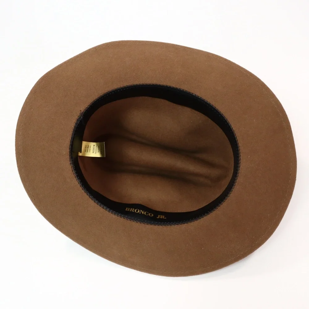 Eddy Bros Bronco Jr Wool Felt Cowboy Hat Youth M Brown Feather Western USA Made